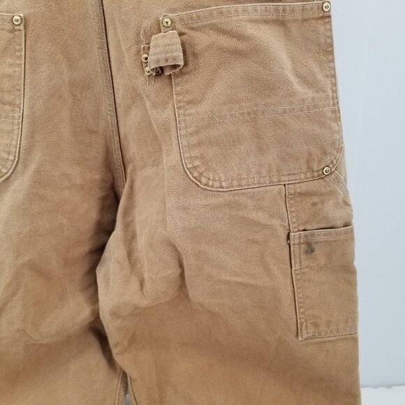 Carhartt USA R01 BRN Duck Bib Overalls Double Knee Unlined 38 x32 Distressed - Picture 11 of 15